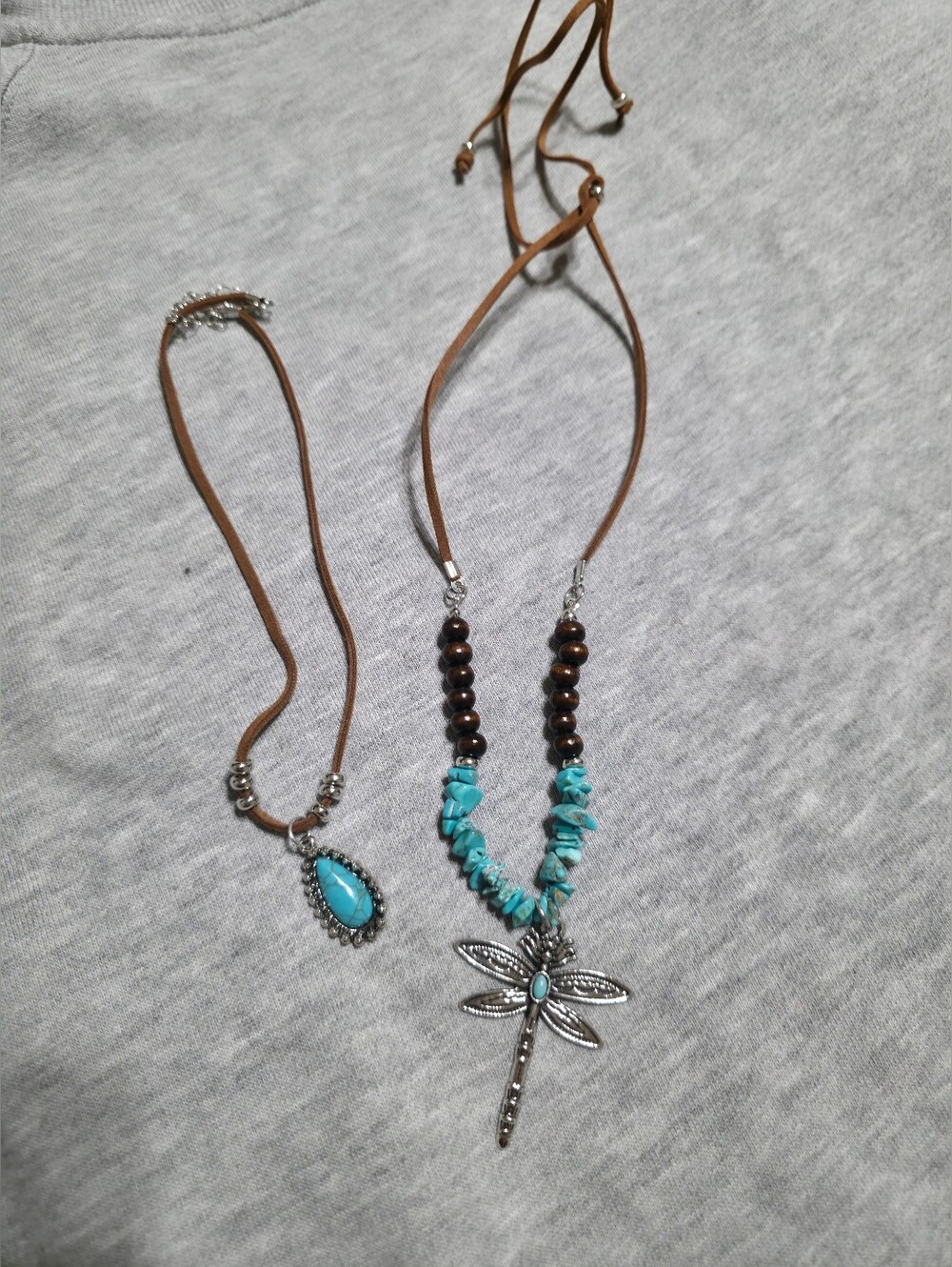 Turquoise Stone Dragonfly Pendant 2 Pc Necklace - Women Jewelry